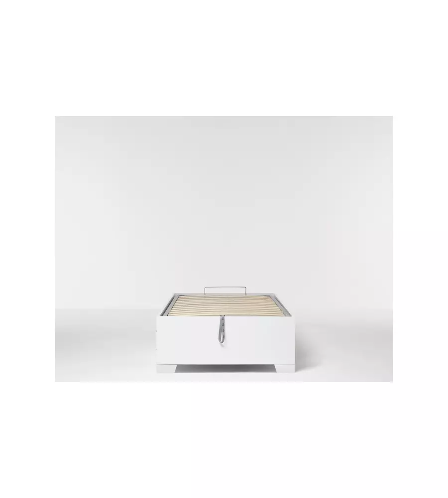 Letto singolo "bed box" bianco con rete, contenitore e piedini 90x190 cm